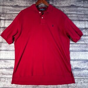 Polo Ralph Lauren Mens Red Short Sleeve Cotton Jersey Polo Shirt Navy Pony L
